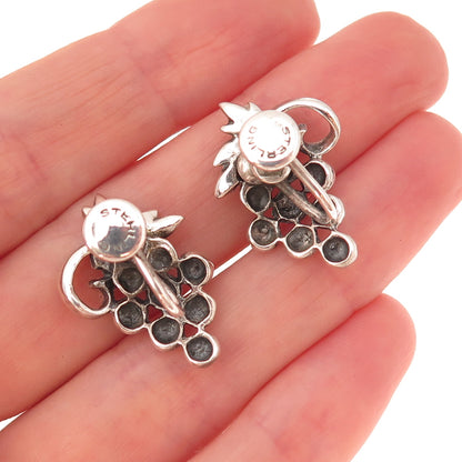 925 Sterling Silver Antique Art Deco Grape Oxidized Screw Back Earrings