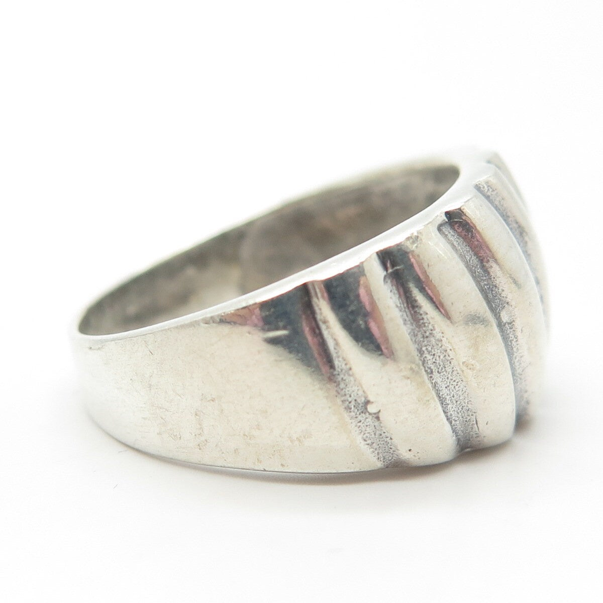 925 Sterling Silver Vintage Ribbed Ring Size 10.5