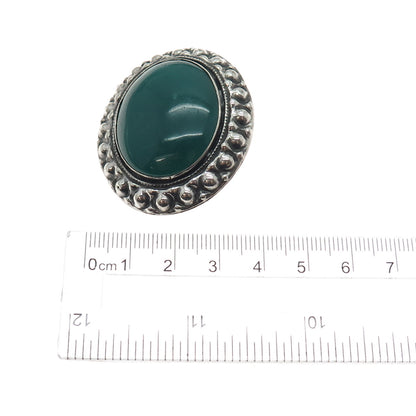 800 Silver Antique Art Deco European Real Green Onyx Beaded Oxidized Pin Brooch