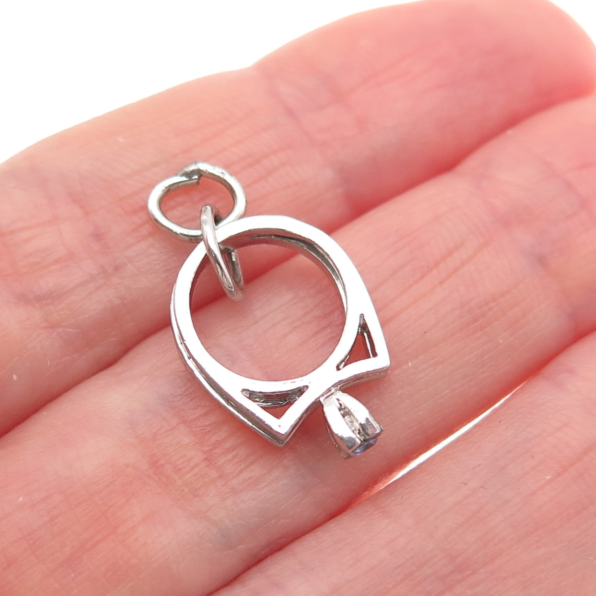 925 Sterling Silver Antique Art Deco Rhinestone Wedding Rings Mini Charm Pendant