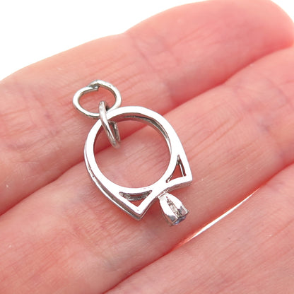 925 Sterling Silver Antique Art Deco Rhinestone Wedding Rings Mini Charm Pendant