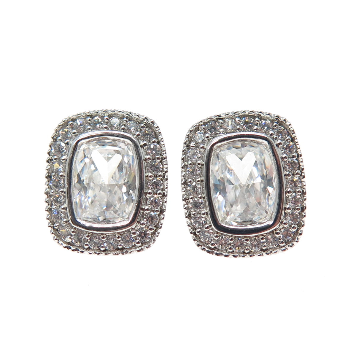 925 Sterling Silver Radiant & Round-Cut C Z Sparkle Earrings
