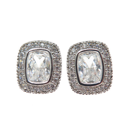 925 Sterling Silver Radiant & Round-Cut C Z Sparkle Earrings