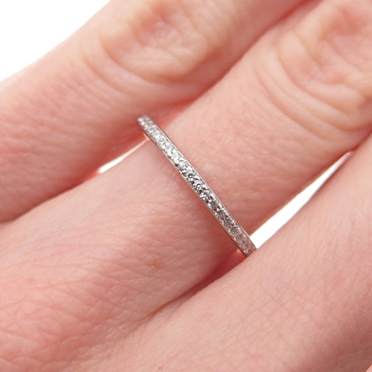 925 Sterling Silver Round-Cut C Z Half Eternity Stackable Band Ring Size 6