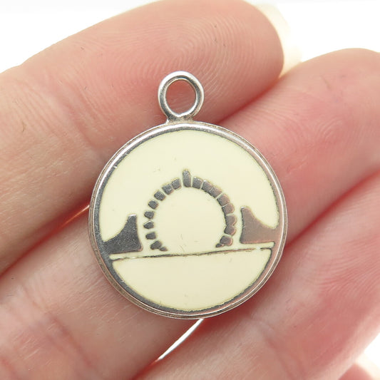 925 Sterling Silver Vintage Enamel Sunrise Minimalist Charm Pendant