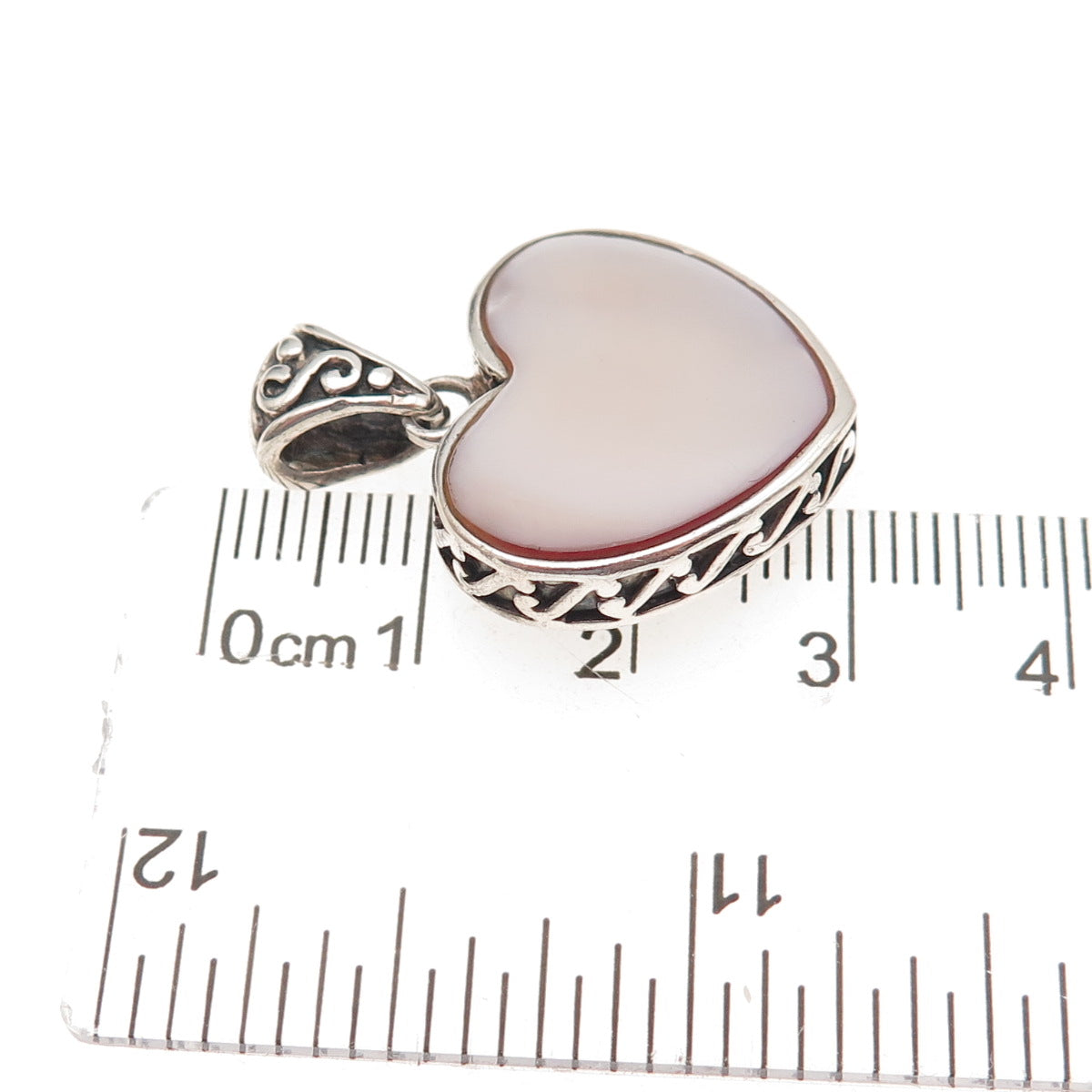925 Sterling Silver Vintage Real Black Onyx & MOP Heart Charm Pendant