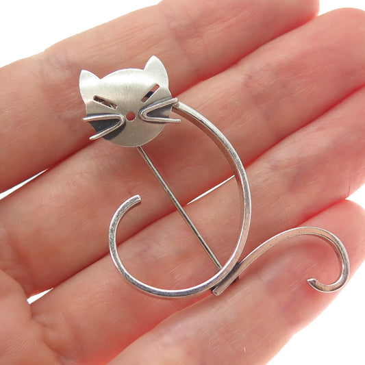 BEAU 925 Sterling Silver Vintage Modernist Cat Oxidized Pin Brooch