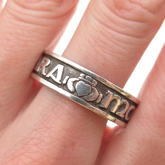 925 Sterling Vintage Mo Anam Cara My Soulmate Oxidized Band Ring Size 14.25