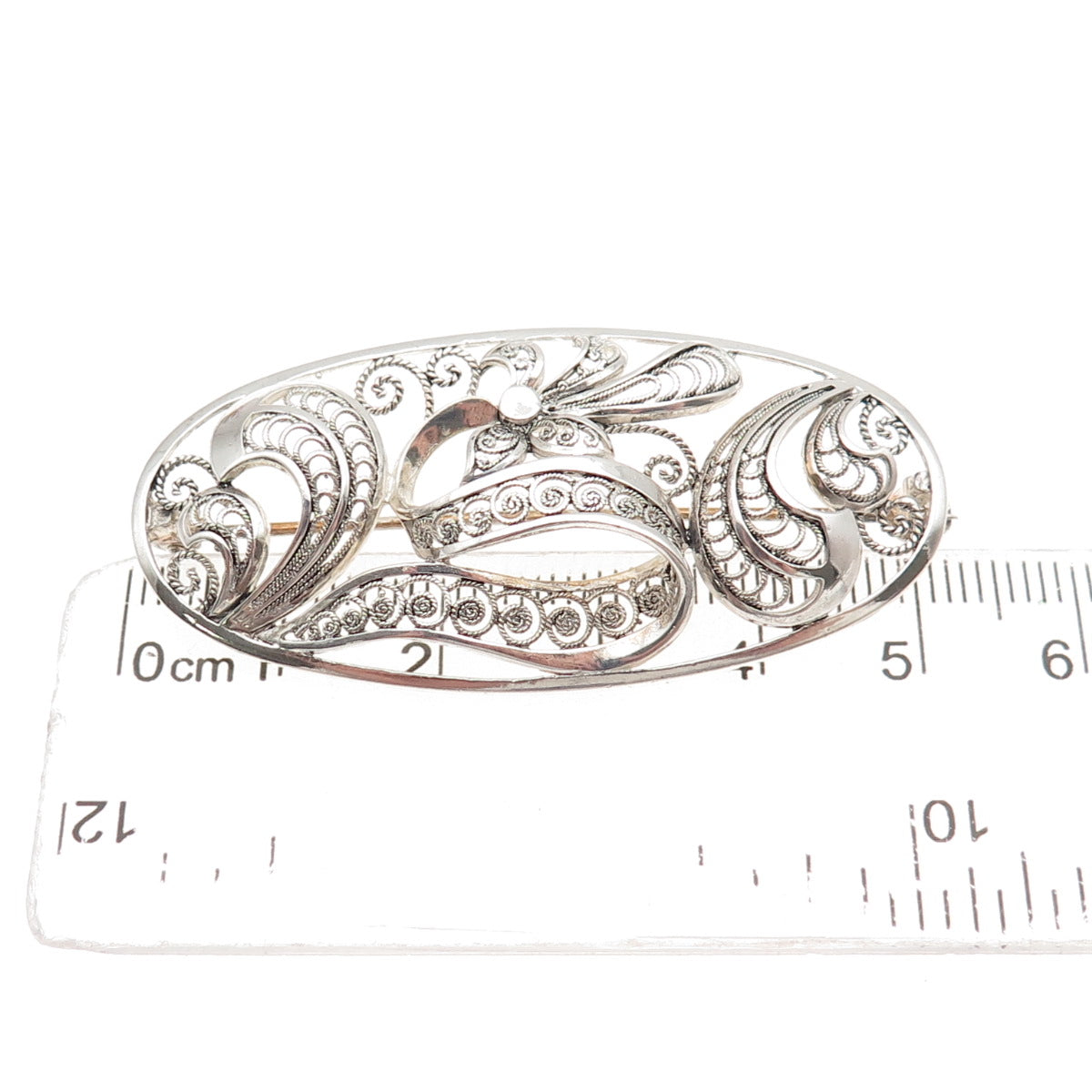 925 Sterling Silver Vintage Germany Floral Filigree Pin Brooch