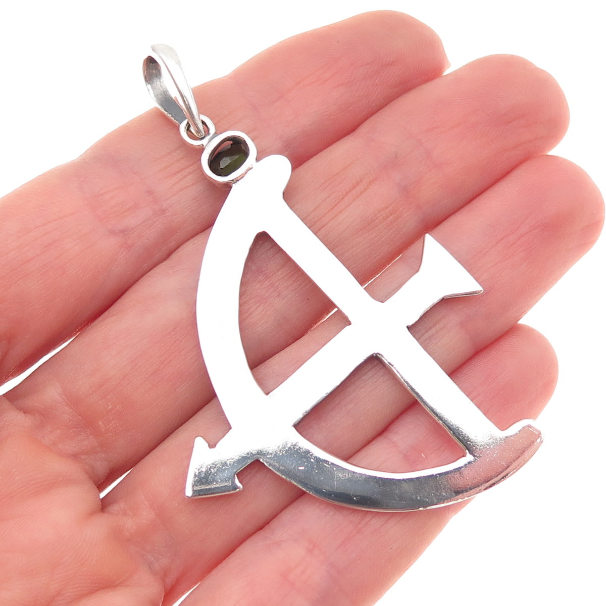 950 Silver Vintage Real Green Tourmaline Sagittarius Zodiac Sign Pendant