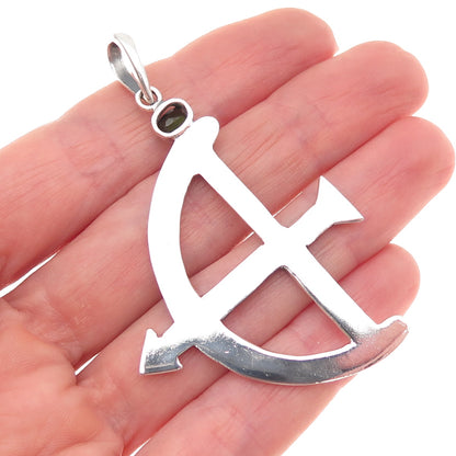 950 Silver Vintage Real Green Tourmaline Sagittarius Zodiac Sign Pendant