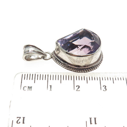 925 Sterling Silver Vintage Real Amethyst Modernist Pendant