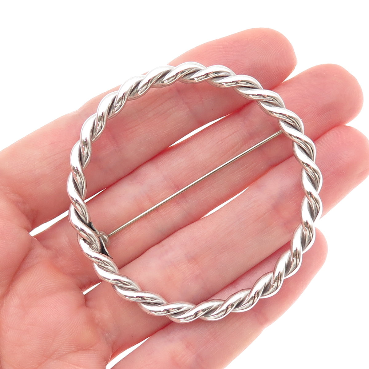 925 Sterling Silver Vintage Mexico Twisted Circle of Life Oxidized Pin Brooch
