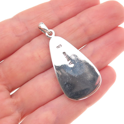 925 Sterling Silver Vintage Real Black Onyx & MOP Modernist Charm Pendant
