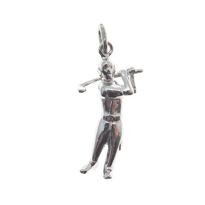 WELLS 925 Sterling Silver Vintage Golf Player Minimalist 3D Charm Pendant
