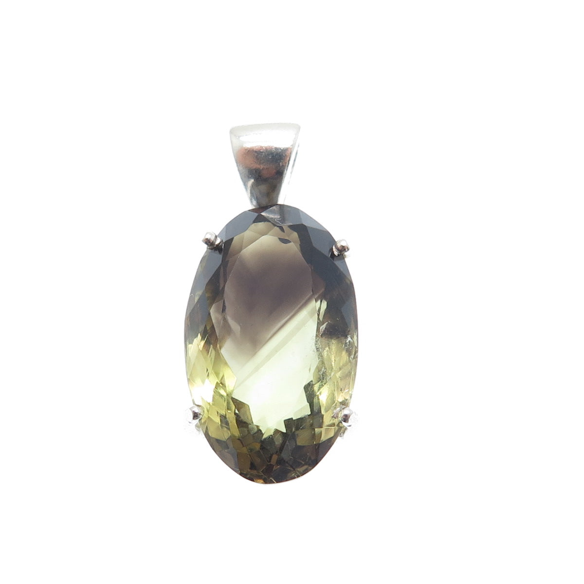 925 Sterling Silver Vintage Real Oval-Cut Phantom Quartz Pendant