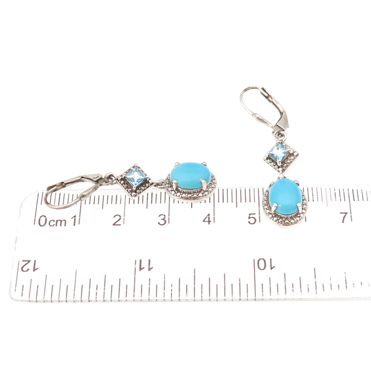 Chuck Clemency 925 Sterling Silver Real Turquoise & Blue Topaz Dangle Earrings