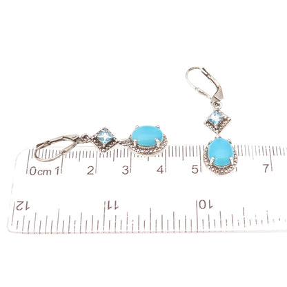 Chuck Clemency 925 Sterling Silver Real Turquoise & Blue Topaz Dangle Earrings