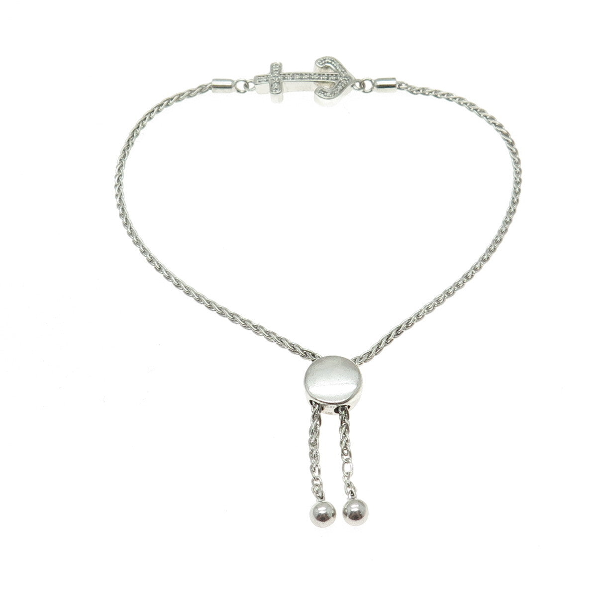 KARIZIA SPA KA 1772 Sterling Silver Diamond Anchor Adjustable Bracelet 6-9.5"