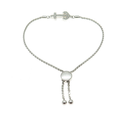 KARIZIA SPA KA 1772 Sterling Silver Diamond Anchor Adjustable Bracelet 6-9.5"