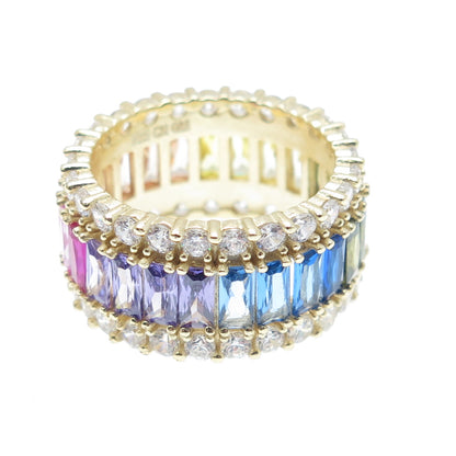 925 Sterling Silver Gold Plated Multi-Cut & Color C Z Eternity Ring Size 7.75
