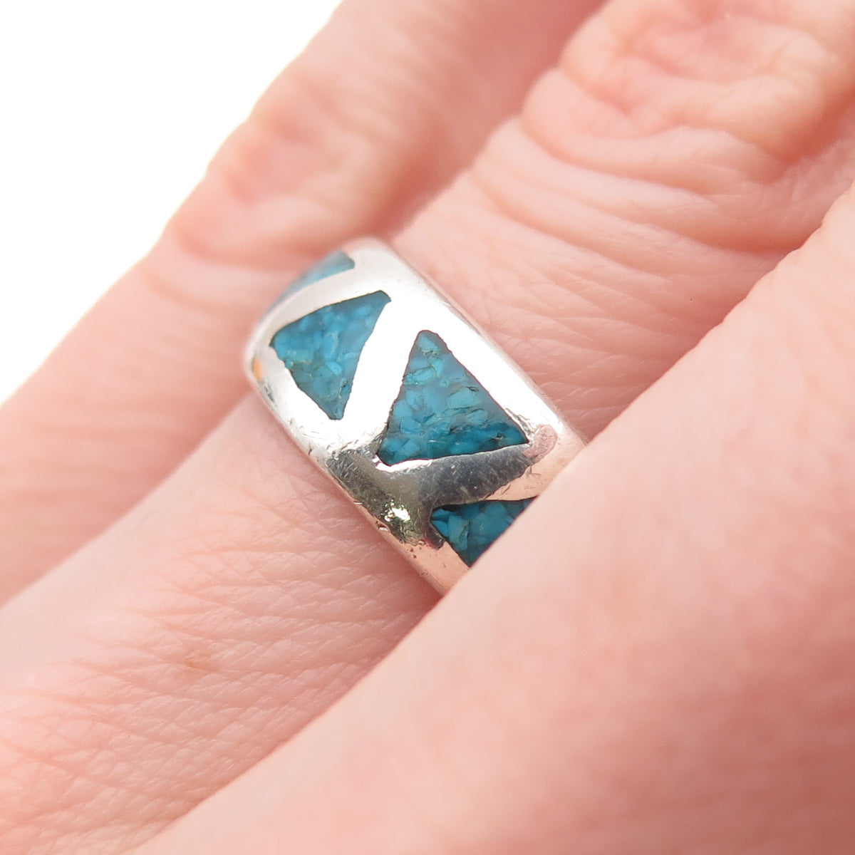 Wheeler Old Pawn 925 Sterling Turquoise Inlay Band Ring Size 6.5 (missing stone)