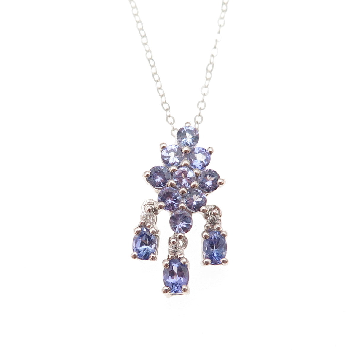 Chuck Clemency 925 Sterling Silver Real Tanzanite White Topaz Chain Necklace 20"
