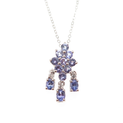 Chuck Clemency 925 Sterling Silver Real Tanzanite White Topaz Chain Necklace 20"