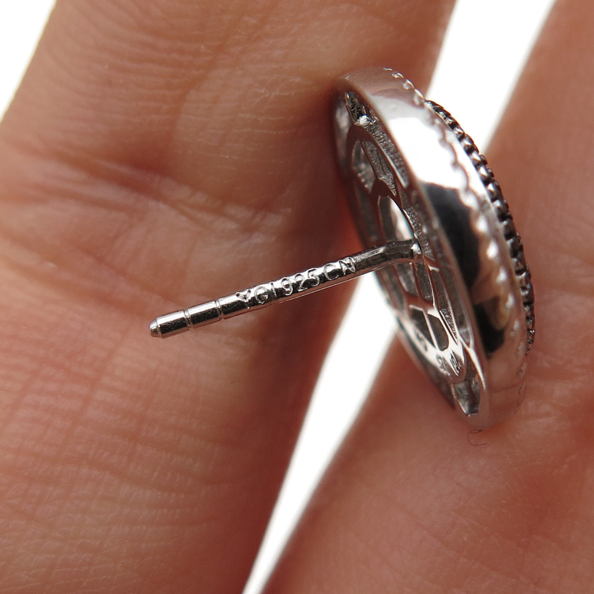 925 Sterling Silver Real Round-Cut Black Spinel Earrings