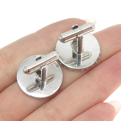 925 Sterling Silver Vintage P.R.K. Modernist Round Cufflinks