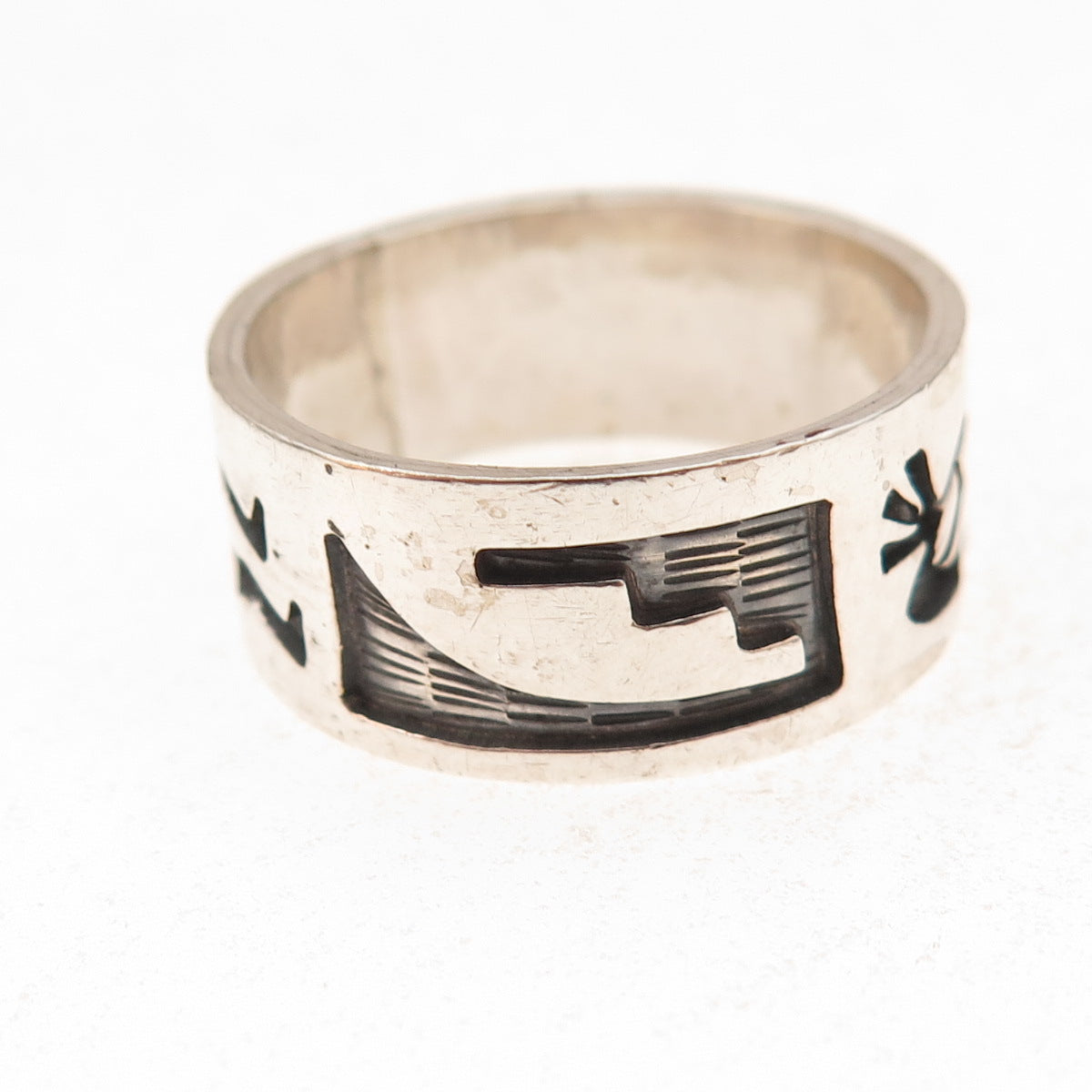 Gene Pooyouma Old Pawn 925 Sterling Silver Vintage Kokopelli Ring Size 11.75