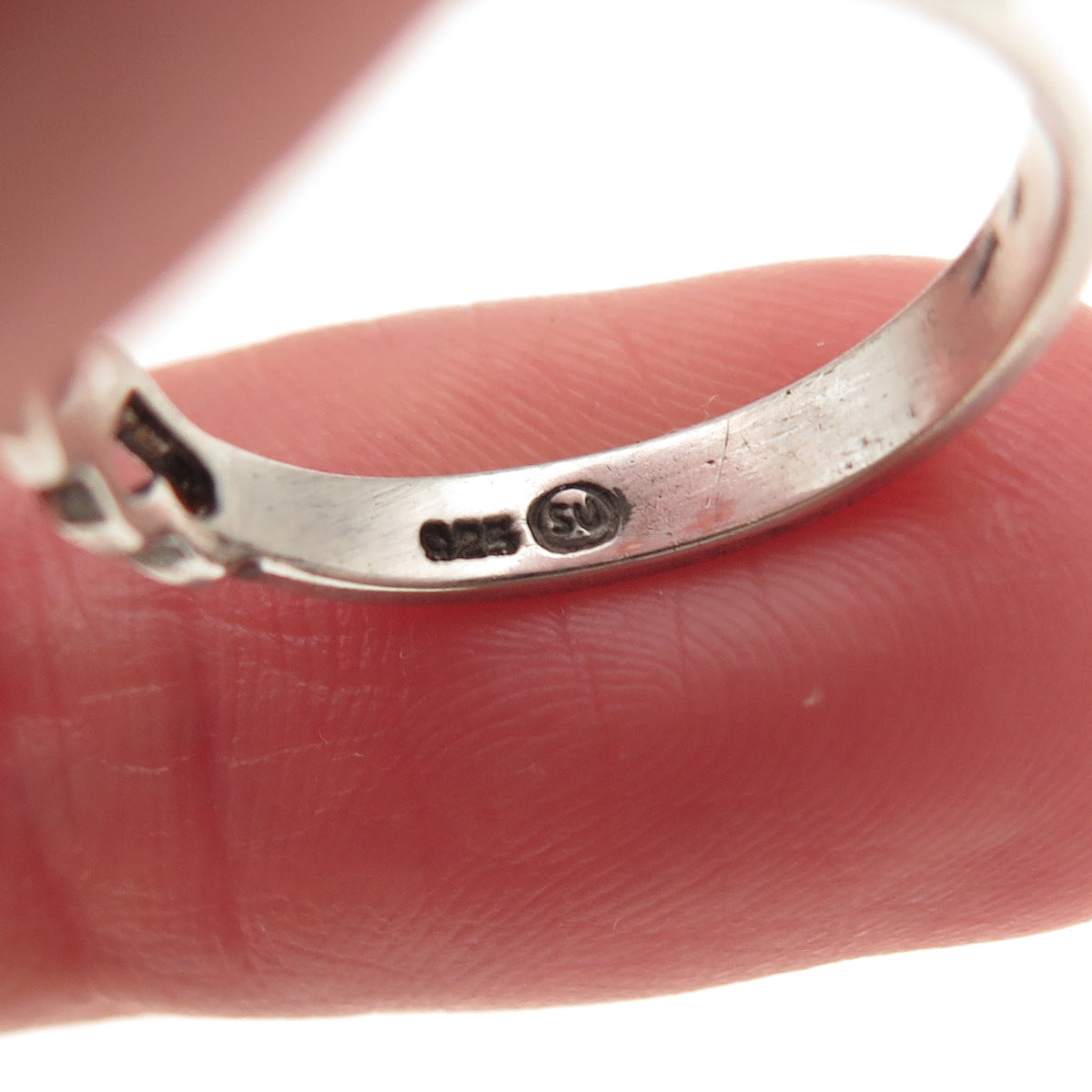 925 Sterling Silver Vintage Heart Link Oxidized Band Ring Size 7