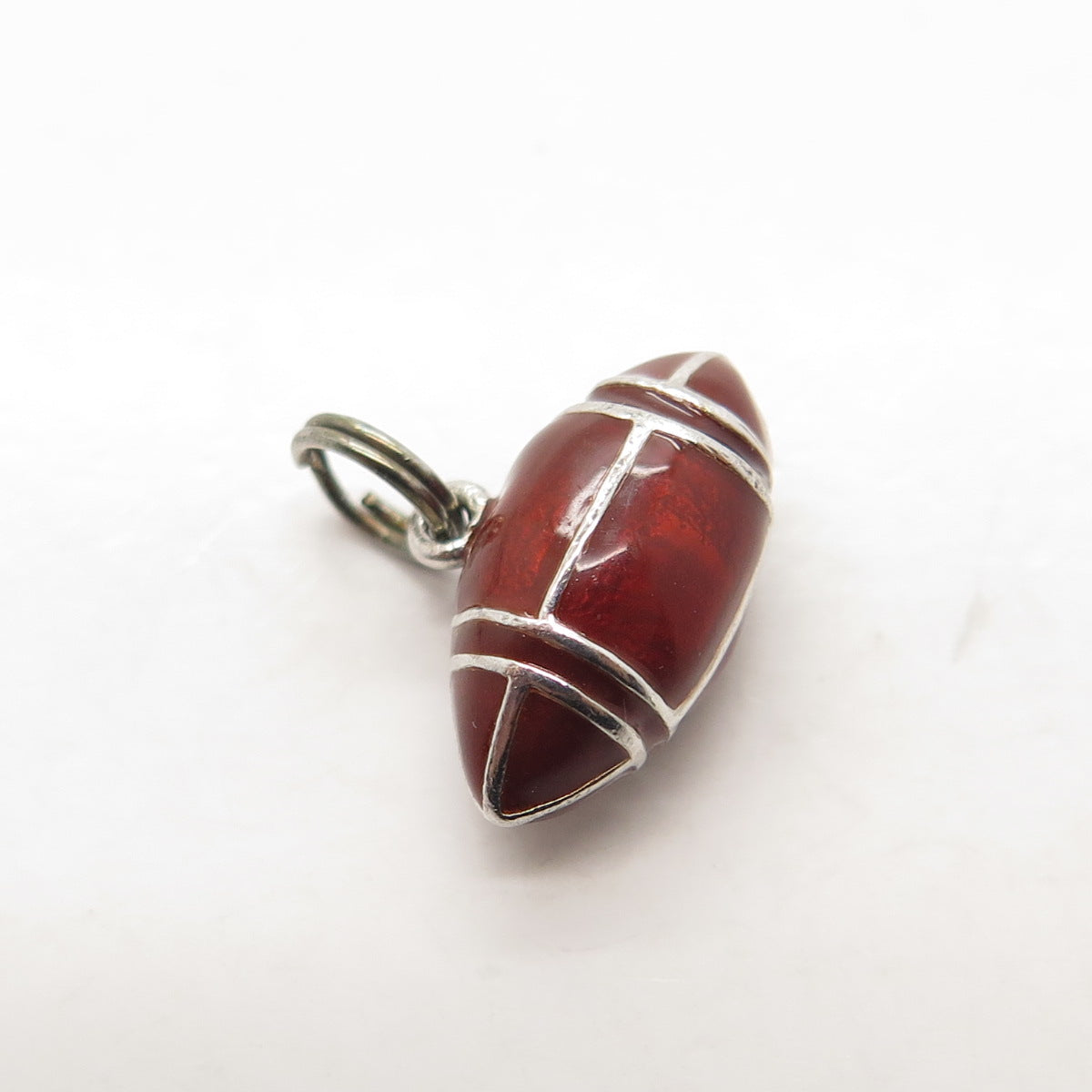 925 Sterling Silver Vintage Red Enamel American Football Ball Charm Pendant