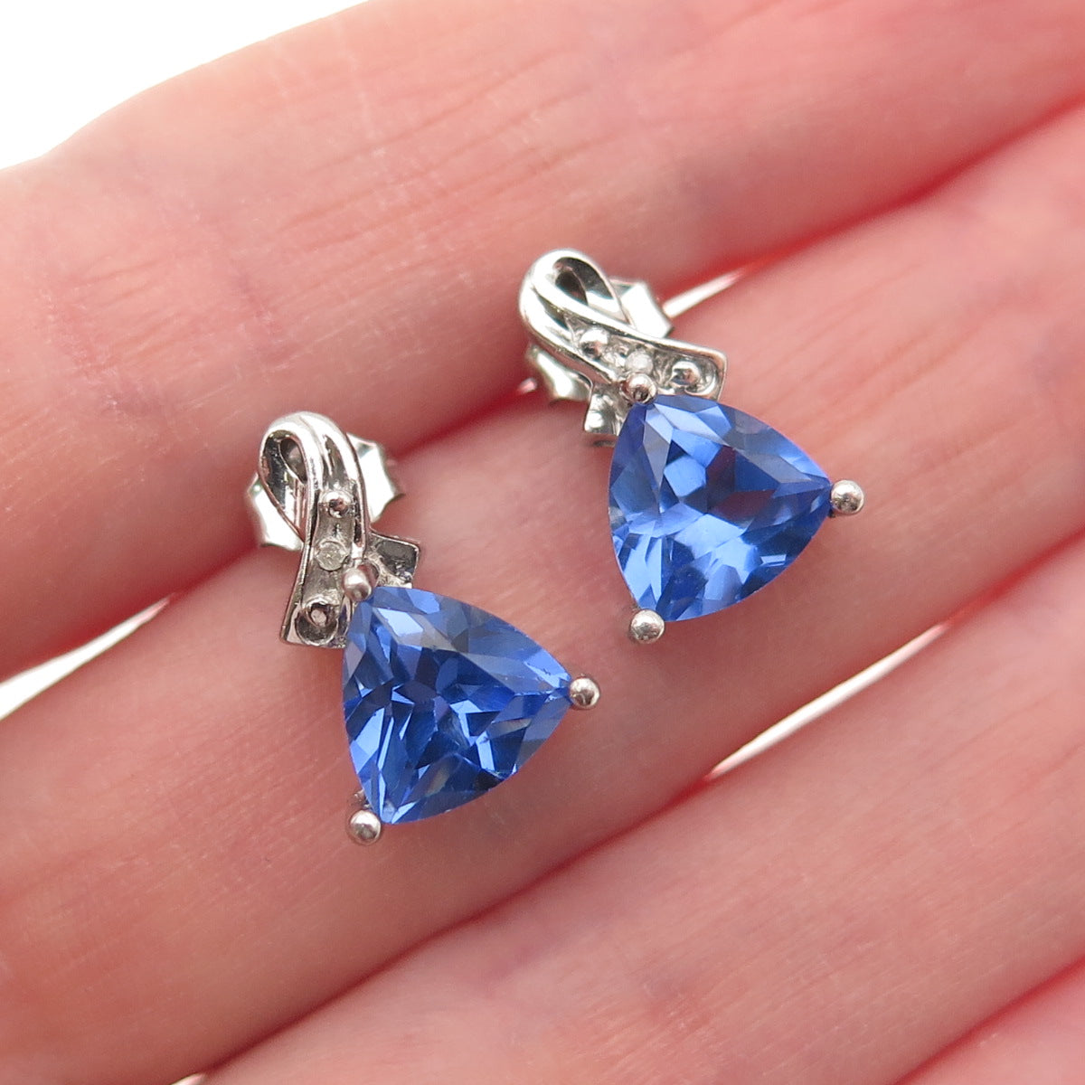 925 Sterling Silver Real Diamond & Tanzanite Drop Earrings