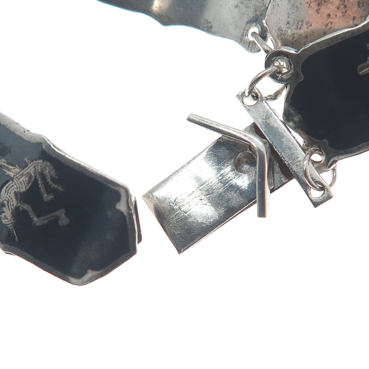 925 Sterling Silver Antique Siam Niello Hindu Goddess Panel Link Bracelet 7"