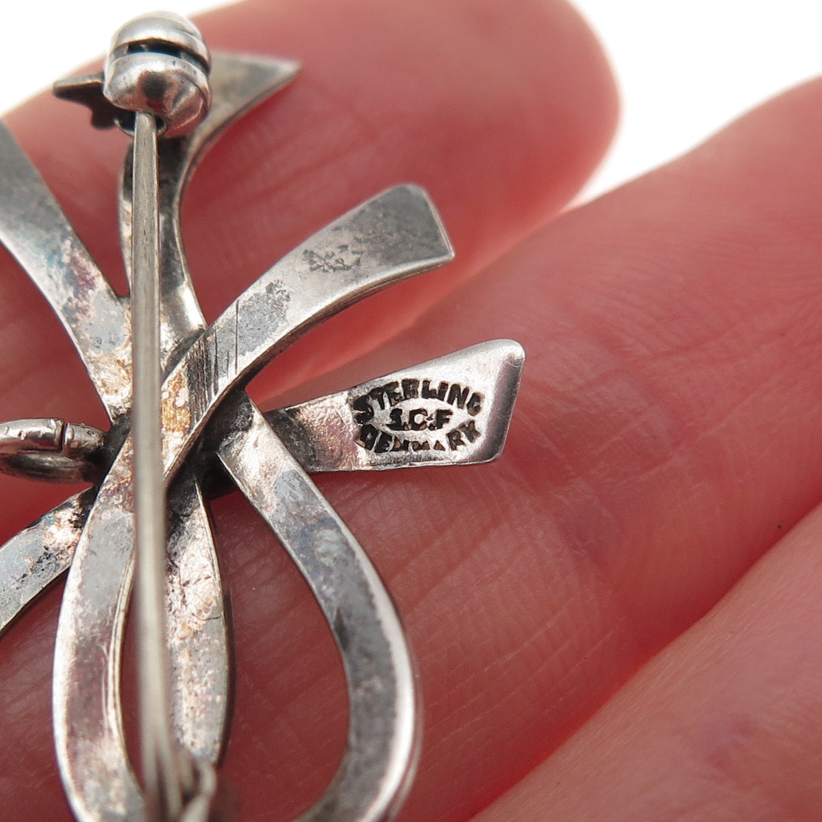S. Christian Fogh Sterling Silver Vintage Denmark Modernist Ribbon Pin Brooch