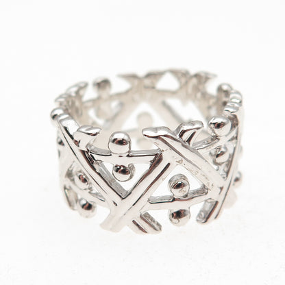 925 Sterling Silver Zig Zag Beaded Wide Band Ring Size 9.25