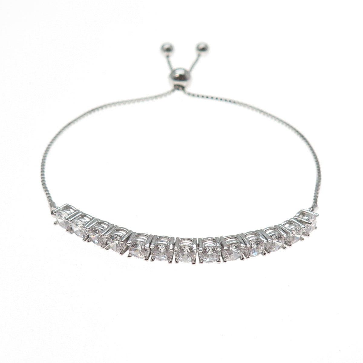 925 Sterling Silver Round-Cut C Z Tennis Link Adjustable Bolo Bracelet 6-8.25"