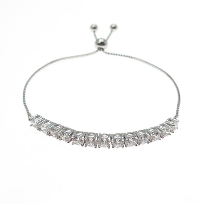 925 Sterling Silver Round-Cut C Z Tennis Link Adjustable Bolo Bracelet 6-8.25"