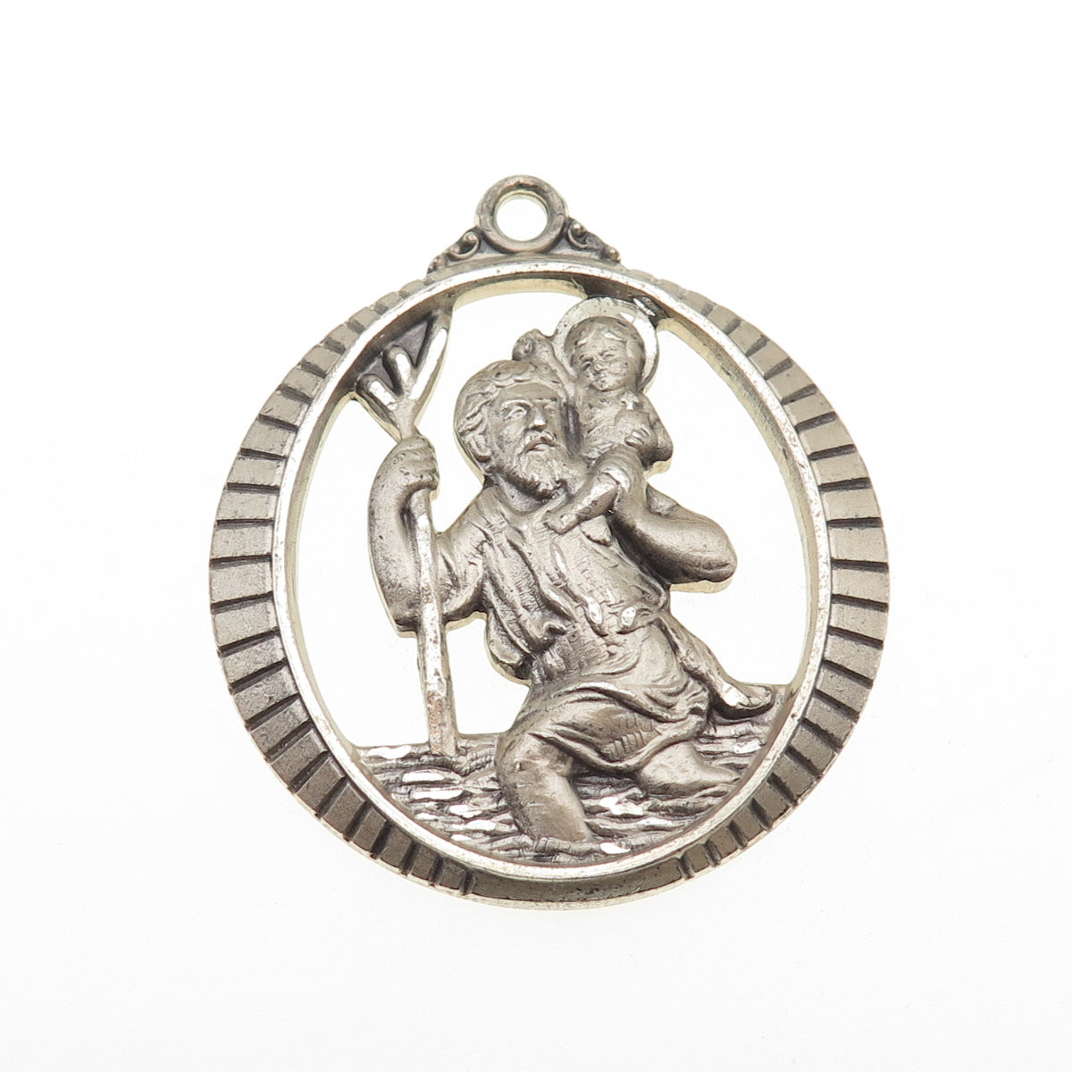 HAYWARD 925 Sterling Silver Vintage St. Christopher Oxidized Pendant