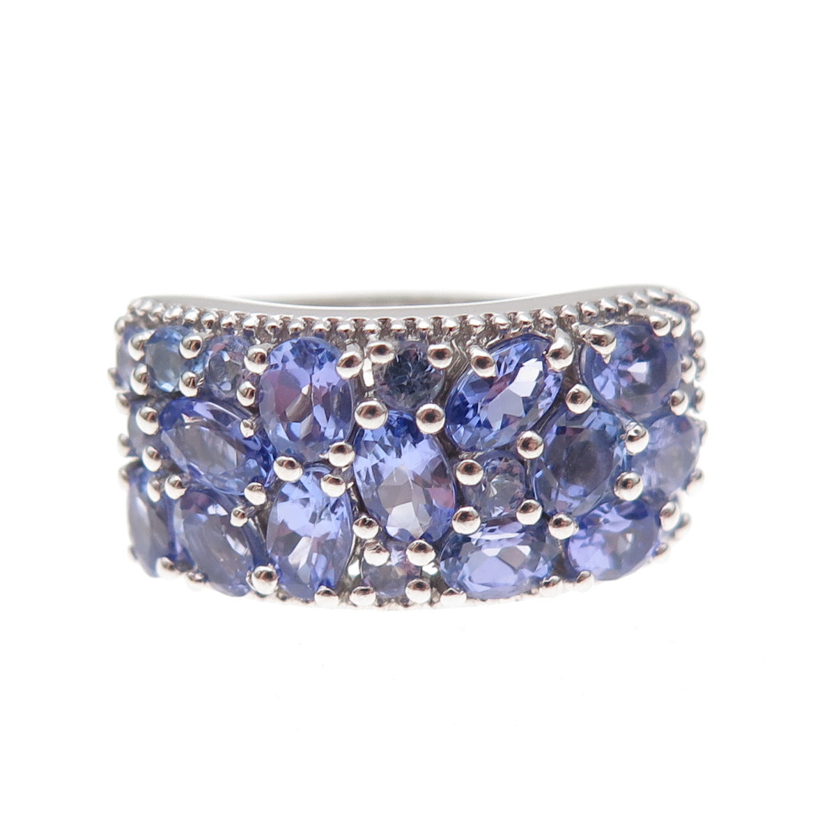 J. Stella 925 Sterling Silver Real Multi-Cut Tanzanite Ring Size 8.25