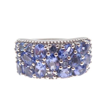 J. Stella 925 Sterling Silver Real Multi-Cut Tanzanite Ring Size 8.25