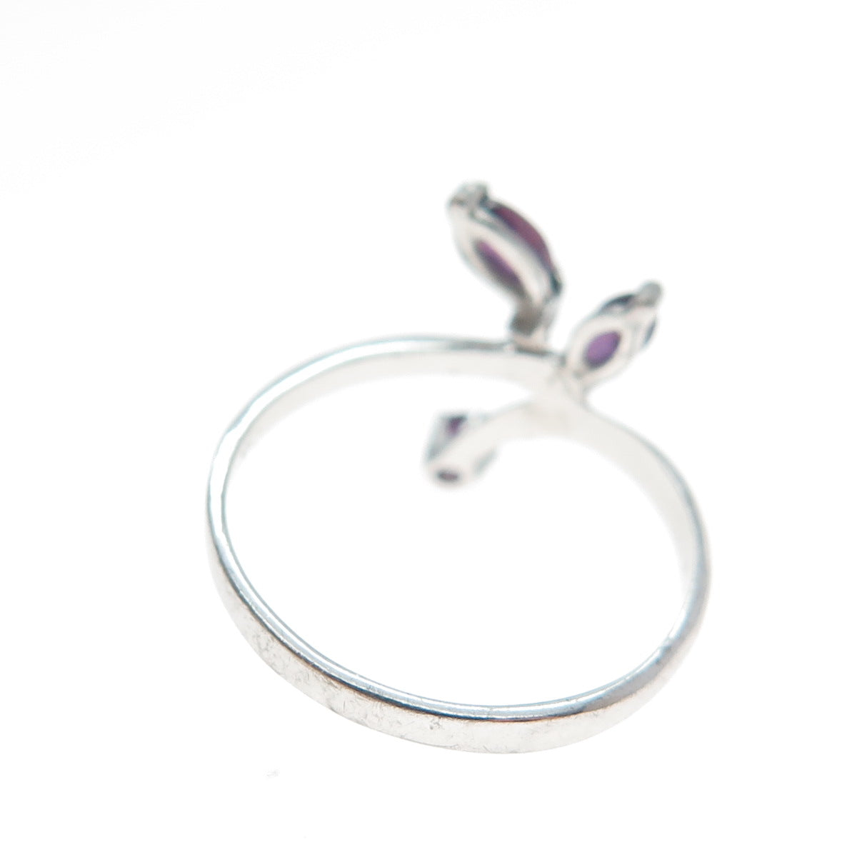 925 Sterling Silver Vintage Real Marquise & Round-Cut Amethyst Ring Size 6.75