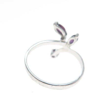 925 Sterling Silver Vintage Real Marquise & Round-Cut Amethyst Ring Size 6.75