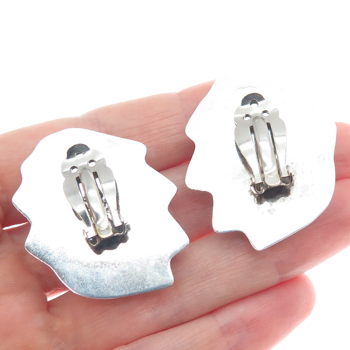 925 Sterling Silver Vintage Mexico Modernist Wavy Clip On Earrings