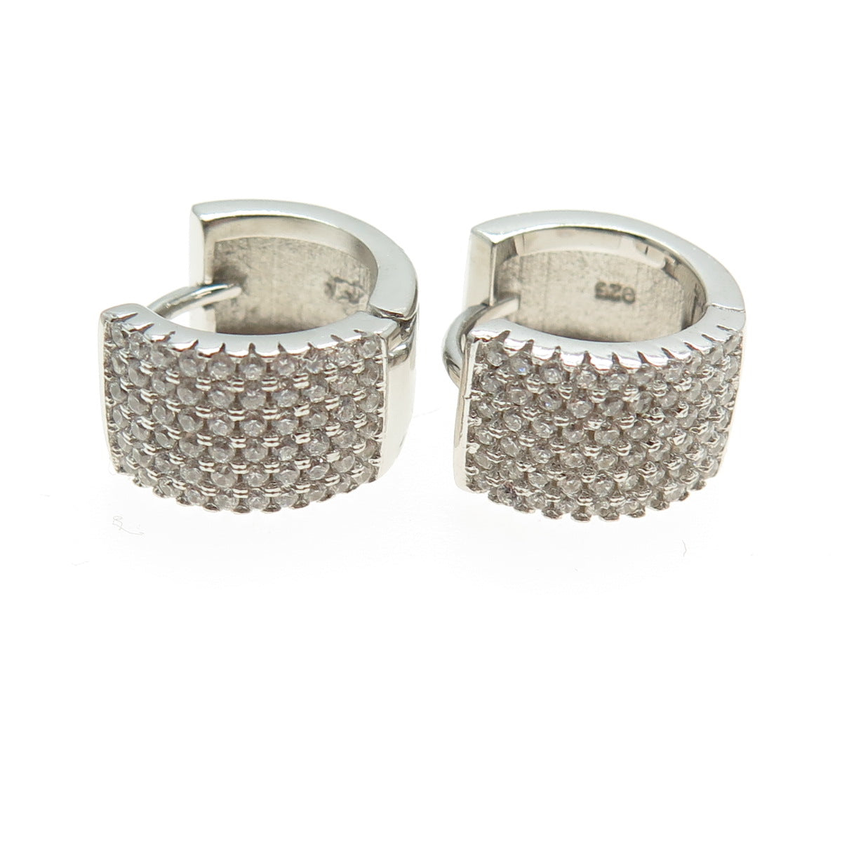 925 Sterling Silver Round-Cut C Z Sparkle Hoop Earrings