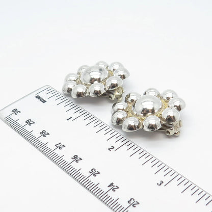 925 Sterling Silver 2-Tone Vintage Mexico Beaded Clip On Earrings