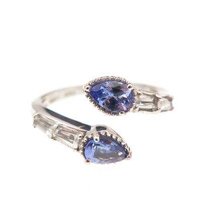 Chuck Clemency 925 Sterling Real Tanzanite White Topaz Adjustable Ring Size 8.75