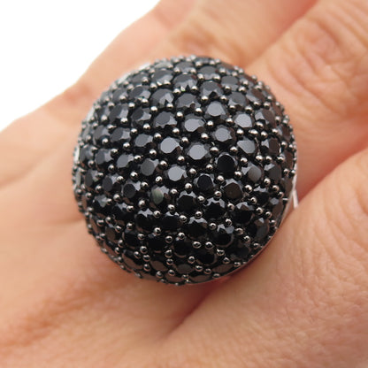 925 Sterling Silver Real Round-Cut Black Spinel Dome Ring Size 7.25