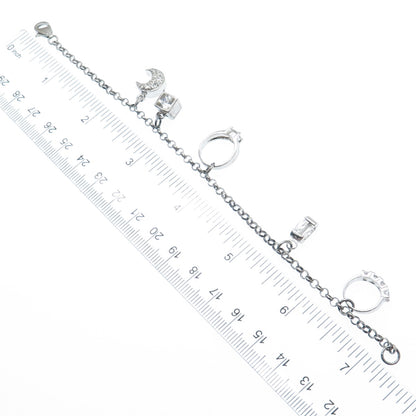 925 Sterling Vintage Round & Princess-Cut C Z Wedding Charms Rolo Bracelet 7.25"